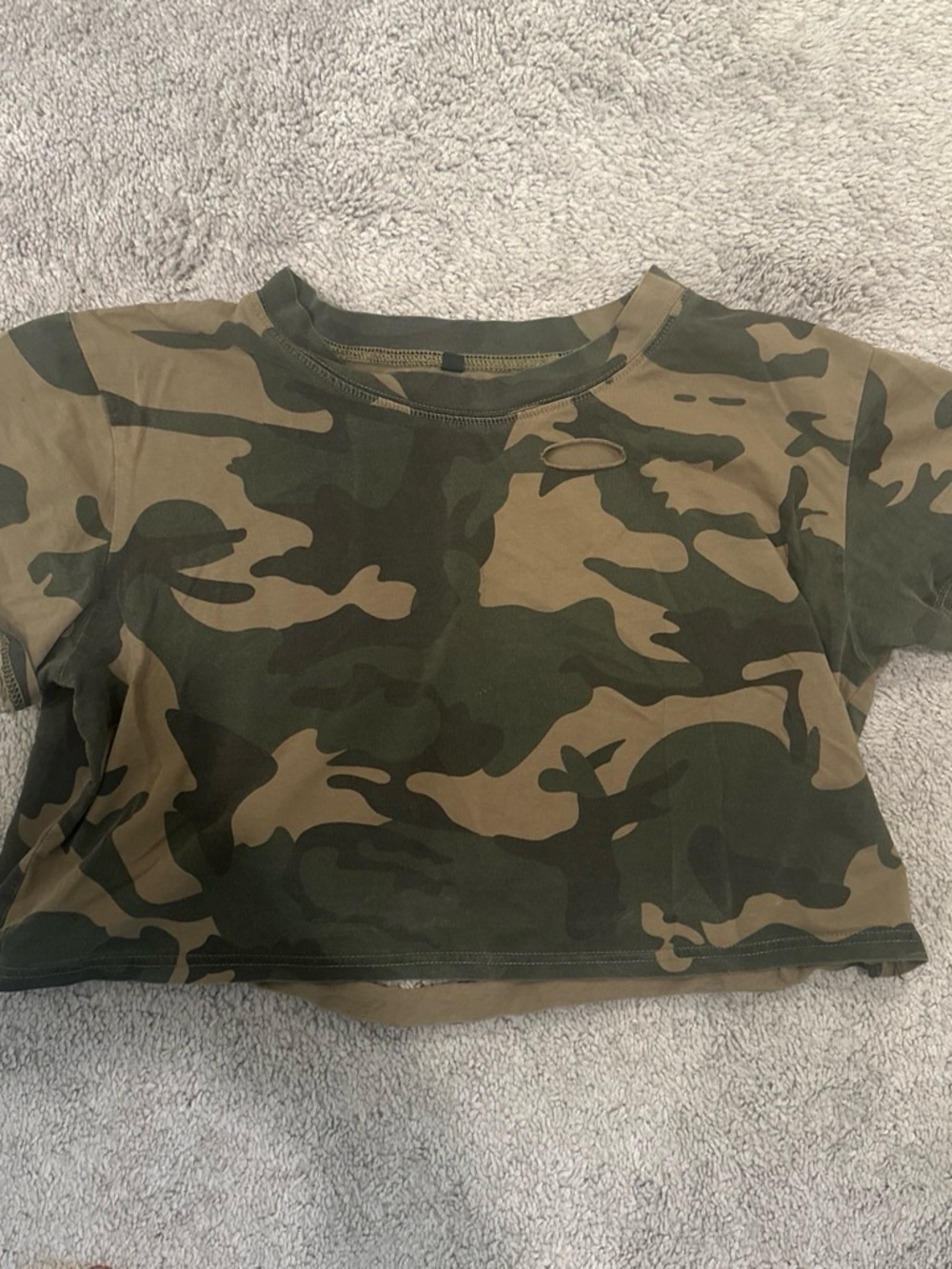 Camo Short Sleeve Crop Tee - Olive Green